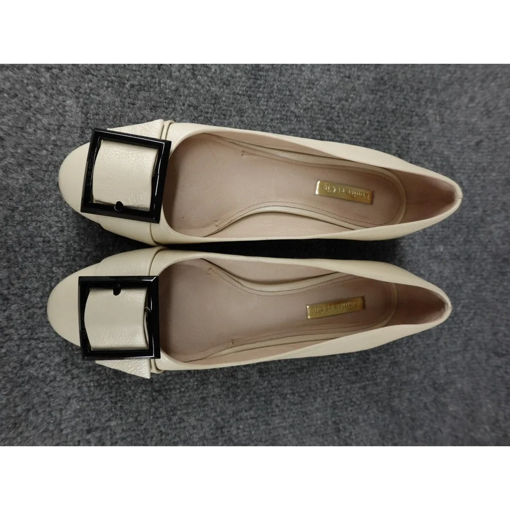 Louise et Cie Lo-Brianna Pumps Womens 8M Pale White Leather Block Heel‎ Buckle
